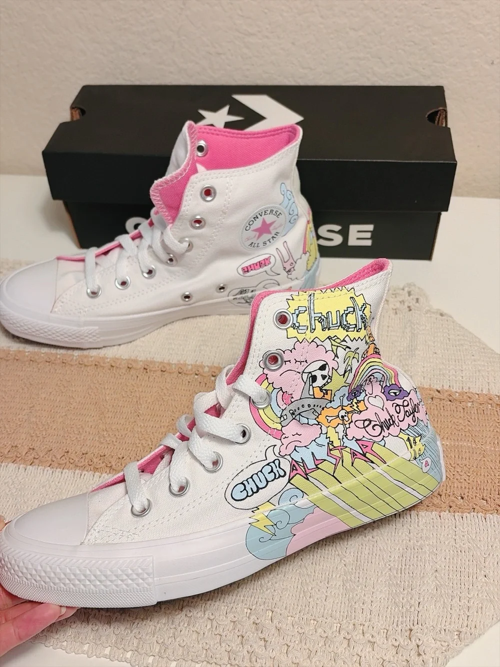 Converse Chuck Taylor All Star Graphic High Top White Multi Women 6 Men 4 New